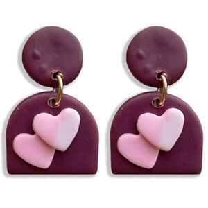 Clay Double Heart Arch Earrings